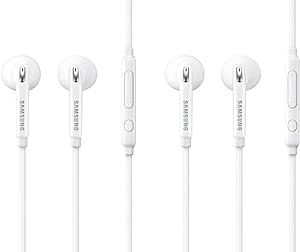 SAMSUNG (2 Pack) OEM Wired 3.5mm White Headset with Microphone, Volume Control, and Call Answer End Button [EO-EG920BW] for SAMSUNG Galaxy S6 Edge+ / S5, Galaxy Note 5/4 / Edge (Bulk Packaging)
