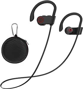LASUNEY Bluetooth Headphones, 13 Hrs Playtime Wireless Earbuds IPX7 Waterproof Earphones with Mic Type C Charging Over-Ear Earbuds with Earhooks Noise Cancelling for Sports Gym Running Workout - Black
