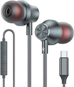 USB C Headphones,USB Type C Earphones Wired Earbuds Magnetic Noise Canceling in-Ear Headset with Microphone for iPhone 15 Pro Max Plus, iPad Pro, Samsung Galaxy S23 S22 S21 S20, Note 10 20, A53 A54
