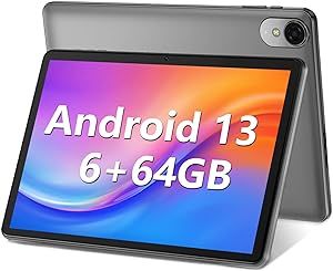 10.1 inch Android 13 Tablet PC, 6GB RAM 64GB ROM 512GB Expand,Quad-Core Tablets,IPS HD Touch Screen and Dual Speakers,Google Certificated Wi-Fi Tablets,Dual Camera,6000mAh (Gray)
