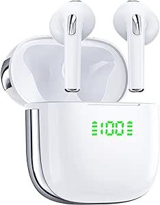 Ear buds 72Hrs Playback Bluetooth Headphones Wireless Earbuds with Dual LED Power Display Charging Case Earphones IPX7 Waterproof Stereo Sound in-Ear Earbud with Mic for Phone Laptop TV Sport White