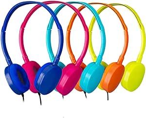 YMJ Bulk Headphones Kids Headphones 5pack, Headphones for Kids,Girls Boys- Earbuds for Kids Colorful (Mixed Color) Headphones for Grils, Boys,Students, Libraries, Classroom