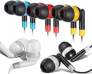 Keewonda Bulk Earbuds Headphones 30 Pack Multi Color for Classroom Kids Students School Disposable Earbuds Earphones for Computers Laptop iPad Individually Bagged