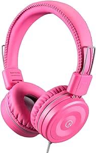Kids Headphones-noot products K22 Foldable Stereo Tangle-Free 5ft Long Cord 3.5mm Jack Plugin Wired On-Ear Headset for iPad/AmazonKindle,Fire/Girls/Boys/School/Laptop/Travel/Plane/Tablet FlamingoPink