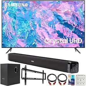 SAMSUNG UN55CU7000 55 inch Crystal UHD 4K Smart TV Bundle with Deco Gear Home Theater Soundbar with Subwoofer, Wall Mount Accessory Kit, 6FT 4K HDMI 2.0 Cables and More (2023 Model)
