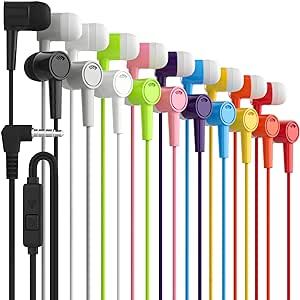 Maeline Wired Earbuds 40 Pack, New Headphones with Microphone, Earphones with Heavy Bass Stereo Noise Blocking, Compatible with iPhone and Android Devices, iPad, MP3, Fits 3.5mm (40 Pack, Ten Color)
