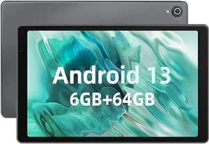 Lville Android 13 Tablet, Octa-Core Android Tablet, 10 inch Tablet, 6 (4+2) RAM 64GB ROM (1TB TF) Tablet Android with Bluetooth, WiFi, Fast Charging, Dual Camera (Gray)