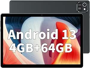 WXUNJA 10.1 inch Tablet Android 13 Tablets, 64GB ROM 4GB RAM Quad-Core Processor 6000mAh Battery, 1280x800 IPS HD Touchscreen 5MP+8MP Camera, Bluetooth,WiFi GPS FM (Black)