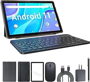 Tablet 2 in 1 Android 11 Tablets with Keyboard 10 inch Tabletas Include Case Mouse Stylus Tempered Film 6000mAh Tablet 2GB+32GB / 512GB Expandable Tableta, 8MP Dual Camera, WiFi BT Google Tablet PC.
