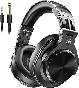 OneOdio A70 Bluetooth Over Ear Headphones, Wireless Headphones w/ 72H Playtime, Hi-Res, 3.5mm/6.35mm Wired Audio Jack for Studio Monitor & Mixing DJ Guitar AMP, Computer Laptop PC Tablet - Black