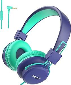 DREATI Kids Wired Headphones for School, Blue Headphones for Girls, On-Ear Headphones for Kids for iPad/PC/Cellphone/Travel(Blue)