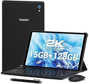 TOSCiDO Tablet 2023 Android 12 Tablets 10.3 inch 2K FHD Tableta,15GB RAM 128GB Storage 2TB Expand,8 Core 12nm CPU Tablet PC,2000 * 1200 IPS, in-Cell LCD Screen,8000mAh,5G WiFi,GPS,8+13MP Camera,Black