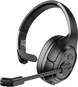 EKSA Trucker Bluetooth Headset with Microphone, 164ft Wireless Headphones with AI Noise Cancelling(ENC), 57Hrs Worktime, Truck Drivers Headset with Mute Button for Cell Phone PC Home Office Work
