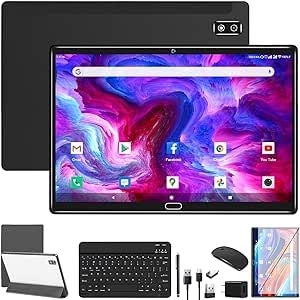 2023 Newest Android 11.0 Tablet, 2 in 1 Tablet 10.1 Inch, 4G Cellular Tablet with Keyboard, 64GB ROM + 4GB RAM, Octa-Core Processor, 2 Sim Slot, 13MP Camera, GPS/WiFi/Bluetooth/Mouse/Stylus(Black)