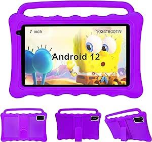BYYBUO Kids Tablet,7" Android Tablet for Kids,2GB RAM,32GB ROM,1024 * 600TN,0.3MP Front 2 MP Rear Camera,Tablet for Kids with Kid-Proof Case,Ideal Kids Gift(Purple)