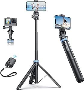 Kaiess 62" iPhone Tripod, Selfie Stick Tripod & Phone Tripod Stand with Remote, Cell Phone Tripod for iPhone, Extendable Travel Tripod Compatible with iPhone 14/13/12 Pro Max/Android/GoPro