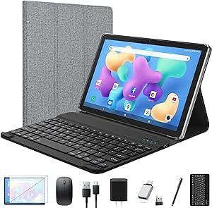 Tablet 2023 Newest Android Tablet 10 inch, Octa-Core 5G WiFi Tablet with Keyboard, 128GB + 4GB + 1TB Expandable Storage, Large Touch-Screen Tablet, 13MP Dual Camera/Bluetooth/GPS/HD Display/Mouse/Case
