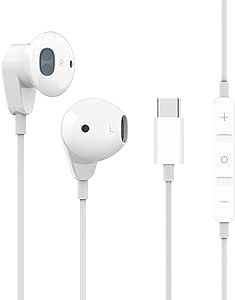 WamGra USB C Headphones, HiFi Stereo Type C Earbuds USB C Earphones with Mic & Volume Control Compatible with Google Pixel 7 7a 6 Pro 5,OnePlus 10 9 8,MacBook,iPad Pro,Samsung Galaxy S23 S22 S21-White