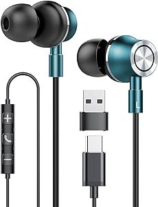 USB C Wired Earbuds, in Ear Earphones USB Type C Headphones for Laptop PC with Microphone, Magnetic Noise Isolation Headset Compatible for iPhone 15 Pro Max Plus iPad Pro Samsung MacBook