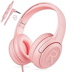 Kids Headphones with Microphone Foldable Stereo Tangle-Free 3.5mm Jack Wired Cord On-Ear Headset for Children/Teens/Boys/Girls/Smartphones/School/Kindle/Airplane Travel/Plane/Tablet (Pink)