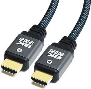 Yauhody 8K HDMI 2.1 Cable 10ft, 48Gbps Ultra High Speed Heavy Duty Nylon Braided HDMI 2.1 Cord, Real 8K@60Hz, 10K, 4K@144Hz, 4K@120Hz, eARC, HDCP 2.2 & 2.3, Dynamic HDR, 3D for Monitor, TV (10 Feet)