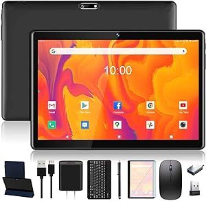 2023 Newest 10.1 Inch Android 11 Tablet With Keyboard - 5G WIFI Tablets Ultra-Portable- RAM 4GB | ROM 64GB 128GB Expandable -6000mAh | Dual Camera | Bluetooth 5.0| 1080FHD | Mouse/Stylus-Black