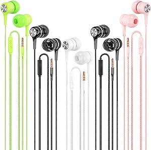 LWZCAM Wired Earbuds with Microphone 5 Pack, in-Ear Headphones with Heavy Bass, High Sound Quality Earphones Compatible with iPad, Laptop, MP3, Android and iOS Phones, Fits All 3.5mm Jack