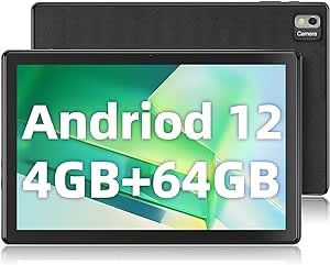 SGIN Android 12 Tablet, 10 Inch Tablet 4GB RAM 64GB ROM with 1280 * 800 IPS, Octa-Core 2.0GHz Processor, 2MP+5MP Dual Camera, 6000mAh, GPS, WiFi, Bluetooth 5.0, 256GB Expansion (Black)
