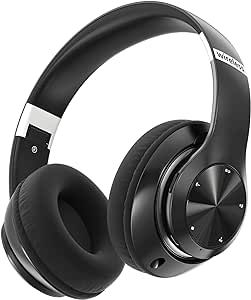 Headphones Wireless Bluetooth, 60H Playtime Wireless Bluetooth Headphones with Microphone, Foldable Lightweight and Wired Deep Bass Headset with 6 EQ Modes, Micro SD/TF, FM, for Travel Work PC