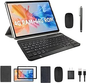 2023 Newest 2 in 1 Tablet, 10 inch Android 11 Tablet with Keyboard, 4GB+64GB with Case Mouse Stylus, 1.8GHz Quad Core, 1280*800 HD Touch Screen, 8MP Dual Camera, Games, Wi-Fi, BT Tableta PC