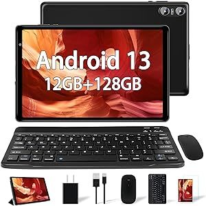 YESTEL 2023 Newest Android 13 Tablet 10 inch Tablet with 12GB RAM + 128GB ROM,1TB Expand,2.0GHz Octa-Core Processor,IPS HD Display,Support 5G WiFi,GPS,Bluetooth 5.0 with Keyboard,Mouse - Black
