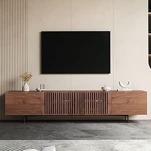 Luck Live Mid Century Modern TV Stand for 75 inch TV - Wood TV Console Media Cabinet with Storage - Home Entertainment Center in Walnut for Living Room ,Bedroom ,70 inch
